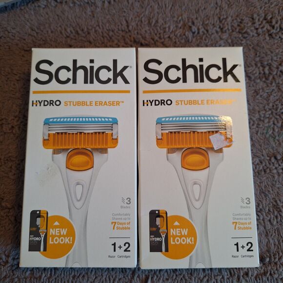 2 Pc‎ Schick Hydro Skin Stubble Eraser 2 Razor Handle with 4 Razor Refill Blades - Picture 1 of 7